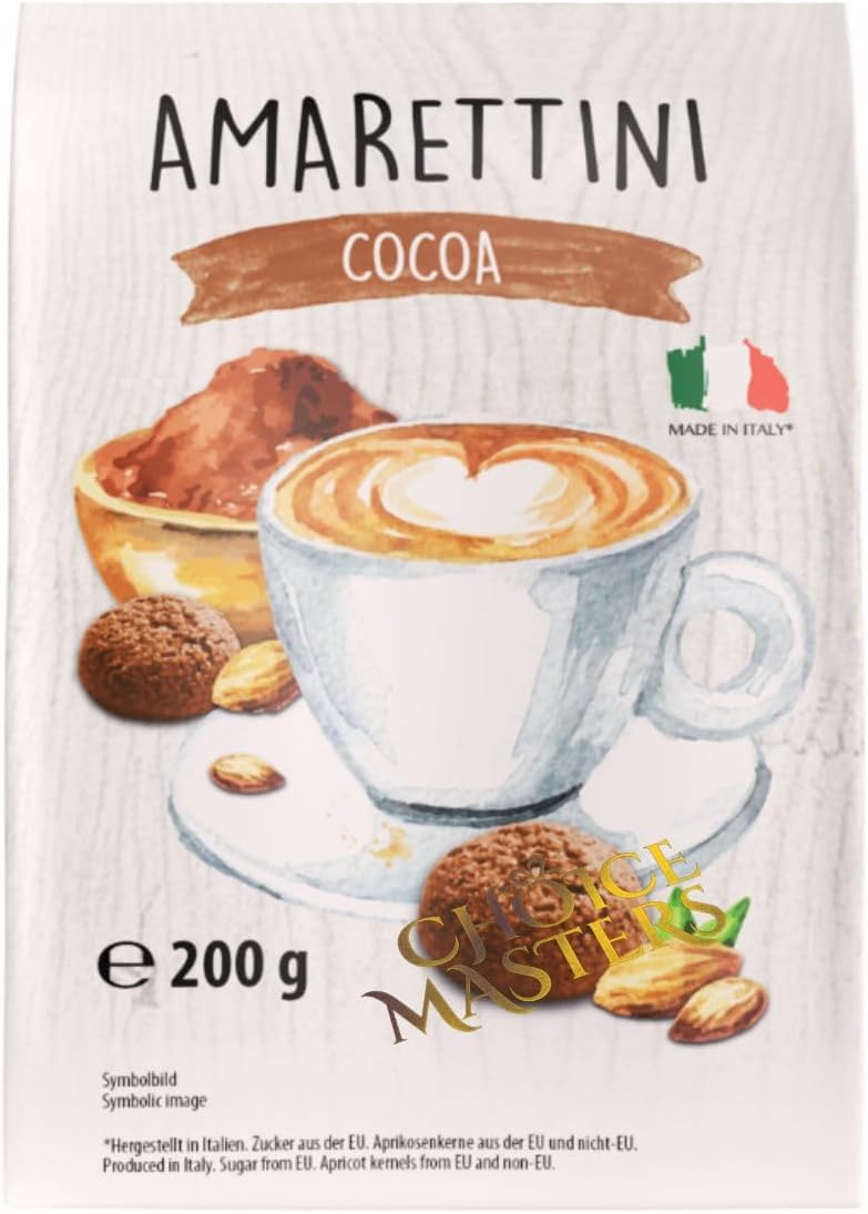Amaretti Biscuit Gift | Traditional Crunchy Amarettini Cocoa Biscuits | Classic Authentic Italian | Cacao 200 g