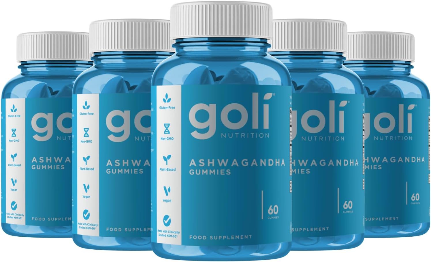 Goli Ashwagandha KSM-66 Gummies | Stress, Sleep & Mood Support | Mixed Berry | Vitamin D, Vegan, Plant Based, Non-GMO, Gluten Free, Gelatin Free | Relax. Restore. Unwind. | Pack of 5, 300 Gummies