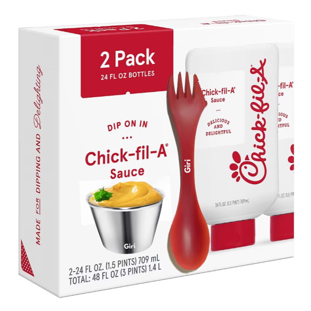 chikfila Sauce Original, 2 pk./24 fl oz Bottles Bundle with Giri Plastic Spork and Stainless Steel Condiment Sauce Cup (4 Items)