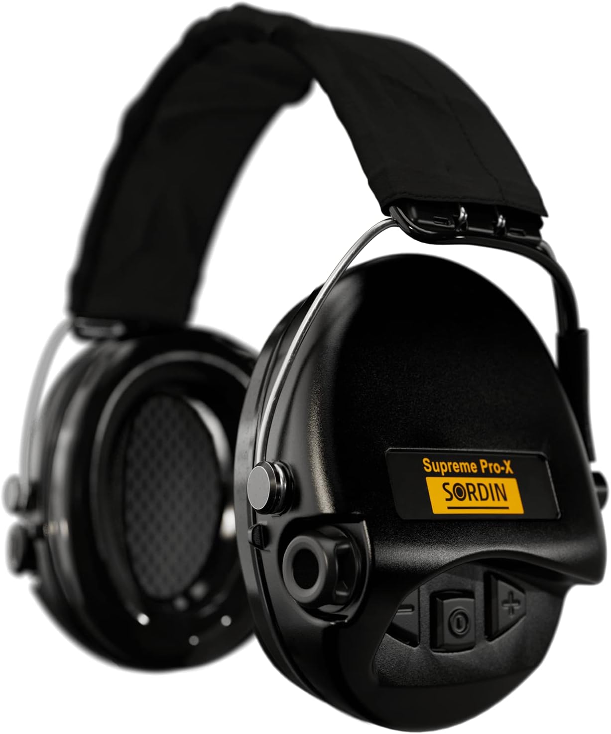 Sordin Pro-X Ear Muffs - 75302-X-02-G-S - Active and Electronic Ear Defenders w/Textile Band - Gel Pads - Black