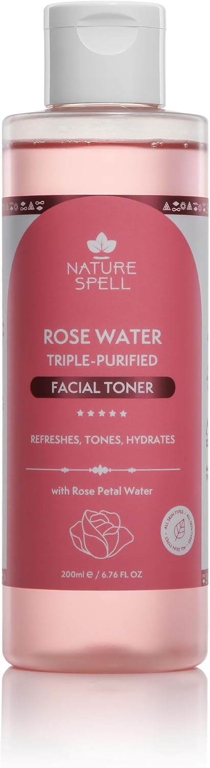 Nature Spell Rose Water Facial Toner, Hydrates & Restores Skin pH Balance, Suitable for All Skin Types, Vegan, 200ml