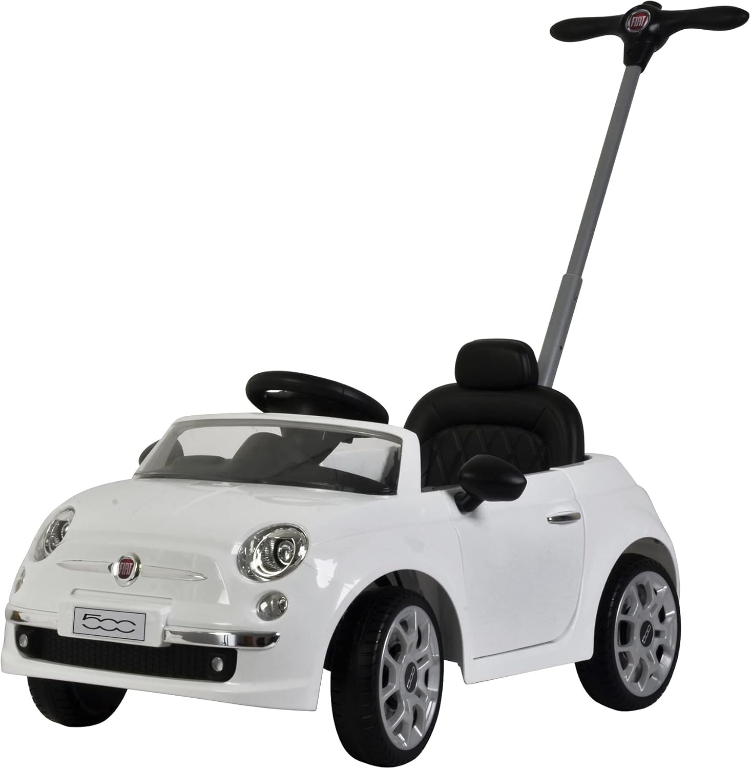 Best Ride On Cars Fiat 500 Push Car, with Stroller, Adjustable Footrest and Handle, Horn, Music, Stable Wheels, For Kids Aged 2-3 Years, 37 x 19 x 12 inches, Large, White