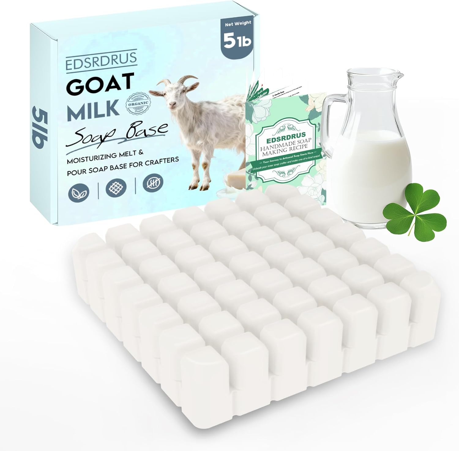 EDSRDRUS 5LB Goat Milk Soap Base, Unscented Melt and Pour Soap Base for DIY Handmade, Deep Pre-Scored Cuts for Effortless Use, Easy to Melt (Goat Milk, 5 Pound)