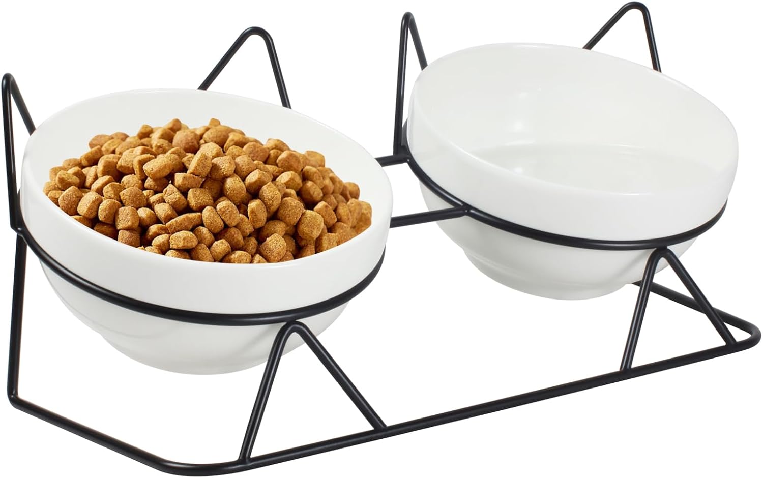 Elevated Tilted Cat Bowls for Indoor Cats,Raised Ceramic Cat Bowl Elevated 15°,Pet Feeding Bowls for Food and Water Anti Vomiting Bowl(Double Ceramics Bowls and Tilt Shelf) Suitable for All Cat Sizes