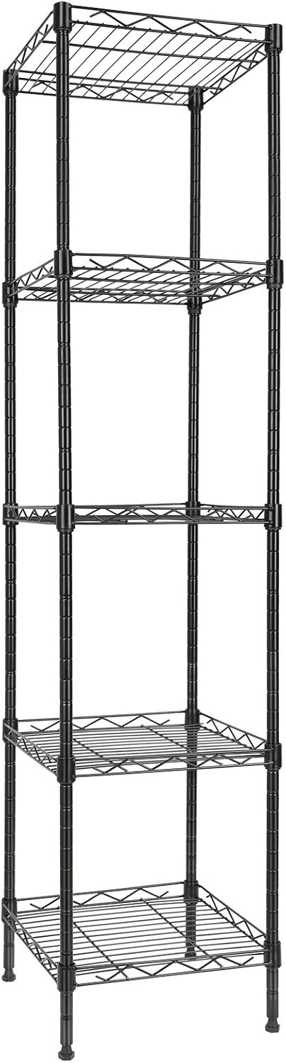 GIOTORENT 5 Tier Standing Shelving Metal Units, Adjustable Height Wire Shelf Display Rack for Laundry Bathroom Kitchen 11.8 W x 11.8 D x 50 H (5-Tier, Black)