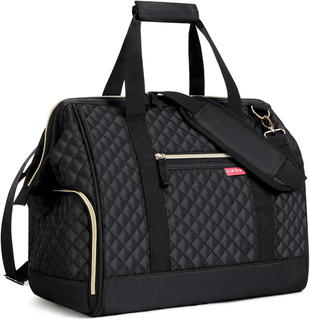 Lekesky Weekend Overnight Bags for Women - 33l Top Large Opening Travel Duffles Bag, Holdall Bag for Airlines with Shoes Compartment (Black,42 * 33 * 24cm)