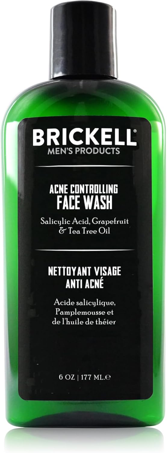 Brickell Men's Acne Controlling Face Wash for Men, Natural and Organic Acne Face Wash to Cleanse Skin and Eliminate Acne, Clears Breakouts, 2% Salicylic Acid, 177 ml