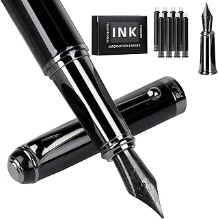 Fountain Pen-Smooth Writing Metal Water Pen with Gift Case Fine Nib Consistent Ink Flow Luxury Pen for Nice Pens Includes a Calligraphy Nib 8 Cartridges a Ink Refill Converter(Grey)