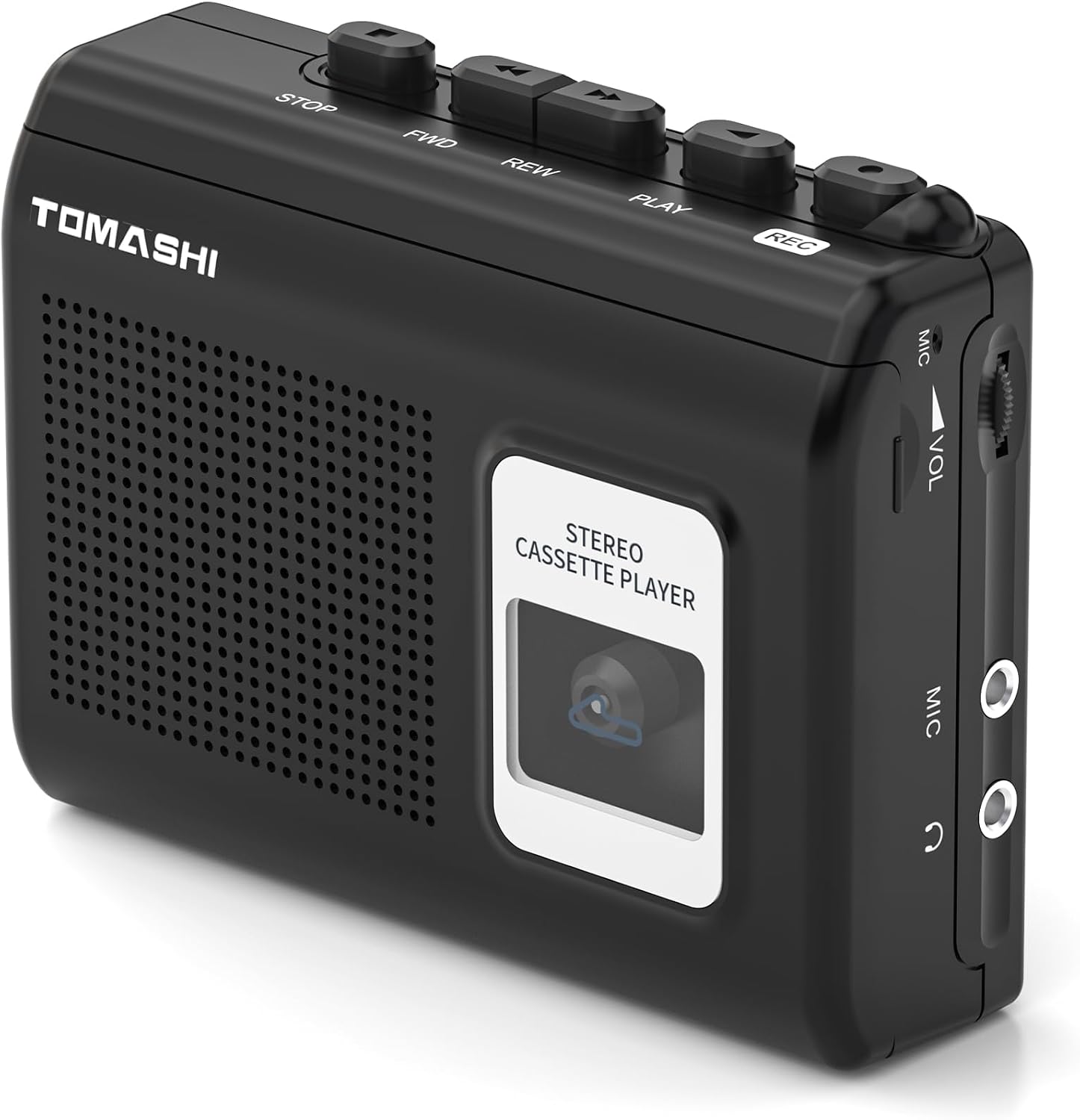 TOMASHI Portable Cassette Player Tape Recorder with Built-in Speaker,Microphone,Headphone Jack-, 4.57 x 3.54 x 1.38inch (Black)