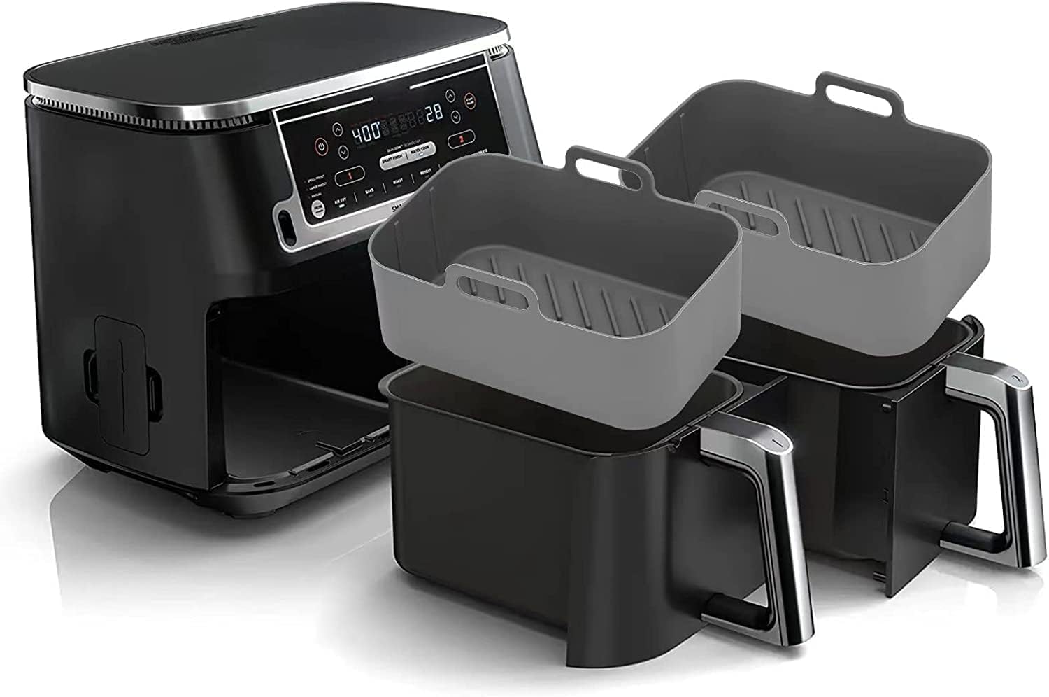 Air Fryer Liners for Ninja Dual Pack of 2, Reusable Silicone Air Fryer Liners for AF400UK F300UK T17088 & Tower, Ninja Air Fryer Accessories, Silicone Liner Pot Basket 7.6-9.5L