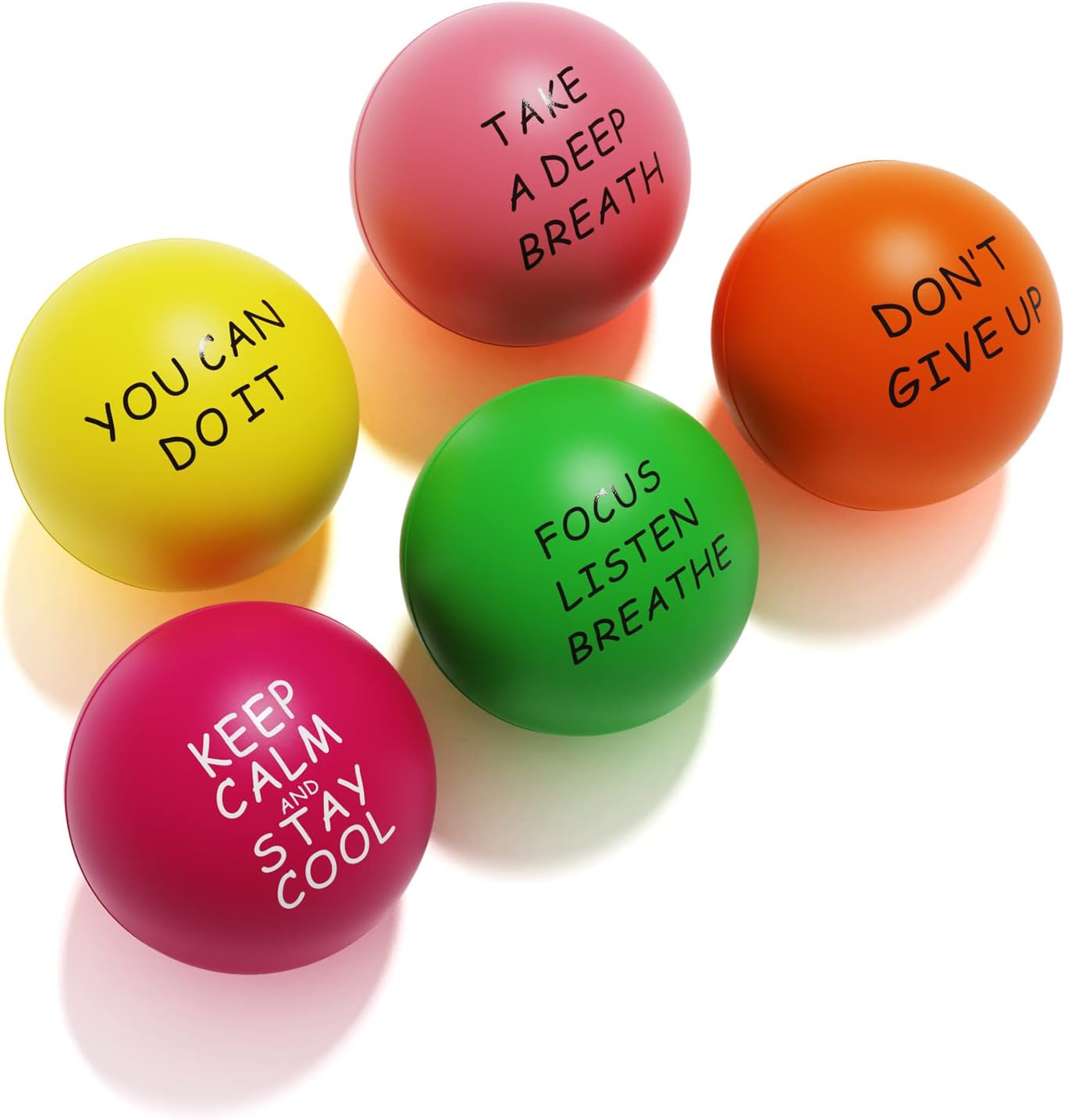 Stress Balls (5 Pack) for Kids and Adults - Stress Relief Balls with Motivational Quetos - Hand Exercise Balls to Relieve Anxiety and Stress