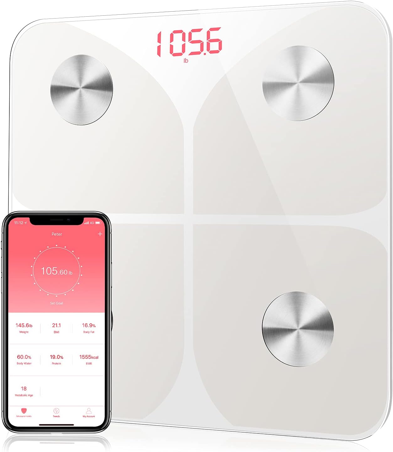Digital Bathroom Scales for Body Weight - Smart Body Fat Scales Composition Analyzer Monitor, High Precision Measuring for BMI, Muscle, Body Age etc, Smart APP for Fitness Tracking(White)