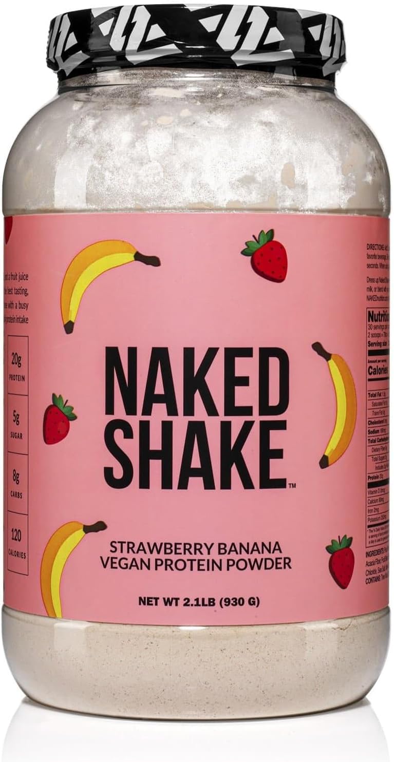 NAKED Shake - Vegan Protein Powder, Strawberry Banana - Flavored Plant Based Protein with Mct Oil, Gluten-Free, Soy-Free, No Gmos Or Artificial Sweeteners - 30 Servings