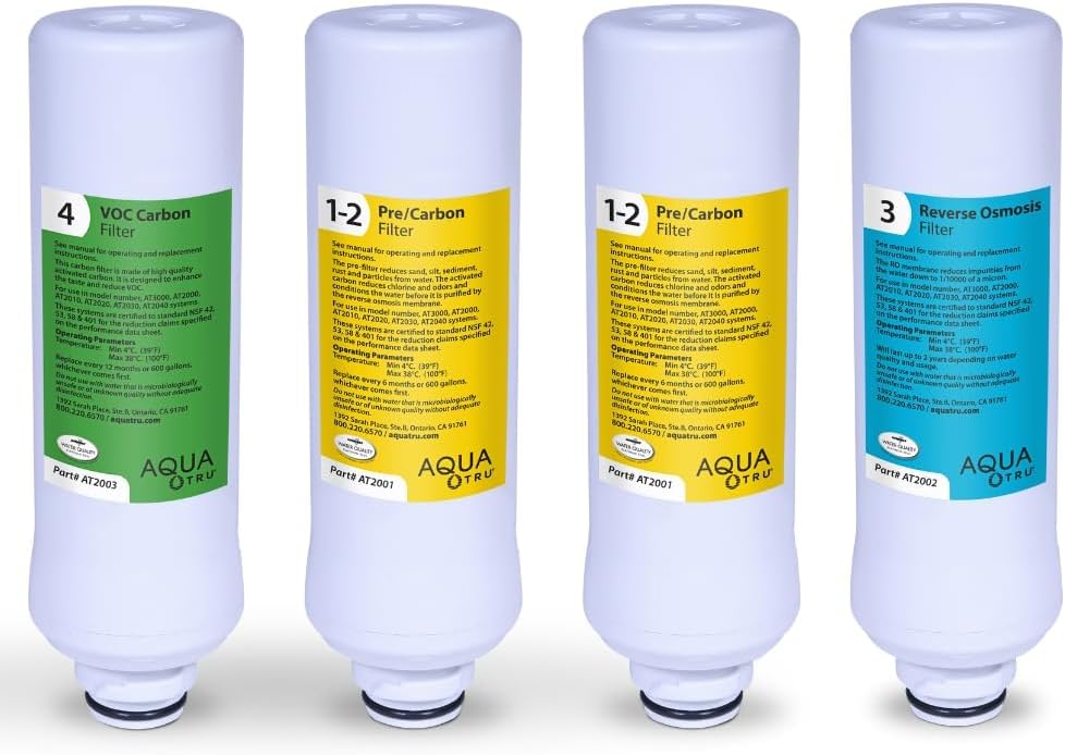 AquaTru 1 Year Combo Pack + RO Filter Bundle with 2 Pre-Filters, 1 Carbon & 1 RO Filter for AquaTru Classic, Smart & Under Sink AquaTru Reverse Osmosis Water Purifier
