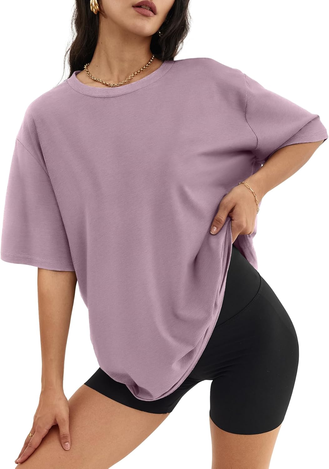 ATHMILE Womens Oversized T Shirts Loose Fit Crewneck Short Sleeve Tops Summer Casual Blouse Y2K 2025 Basic Tee Beach
