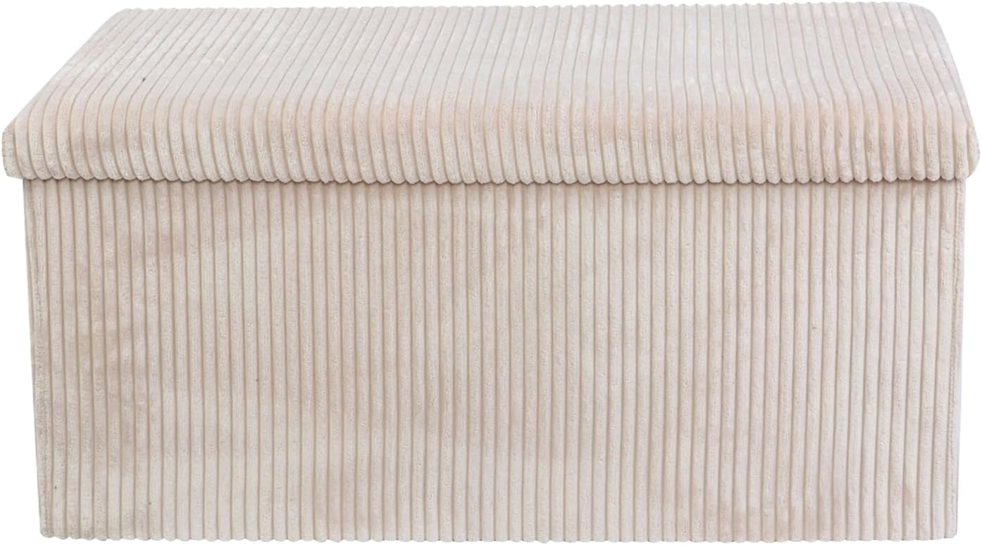 DANIEL JAMES Housewares Folding Ottoman Storage Box – Large Padded Footstool or Storage Chest with Lid for Bedroom, Hallway, Living Room - Corduroy: Beige