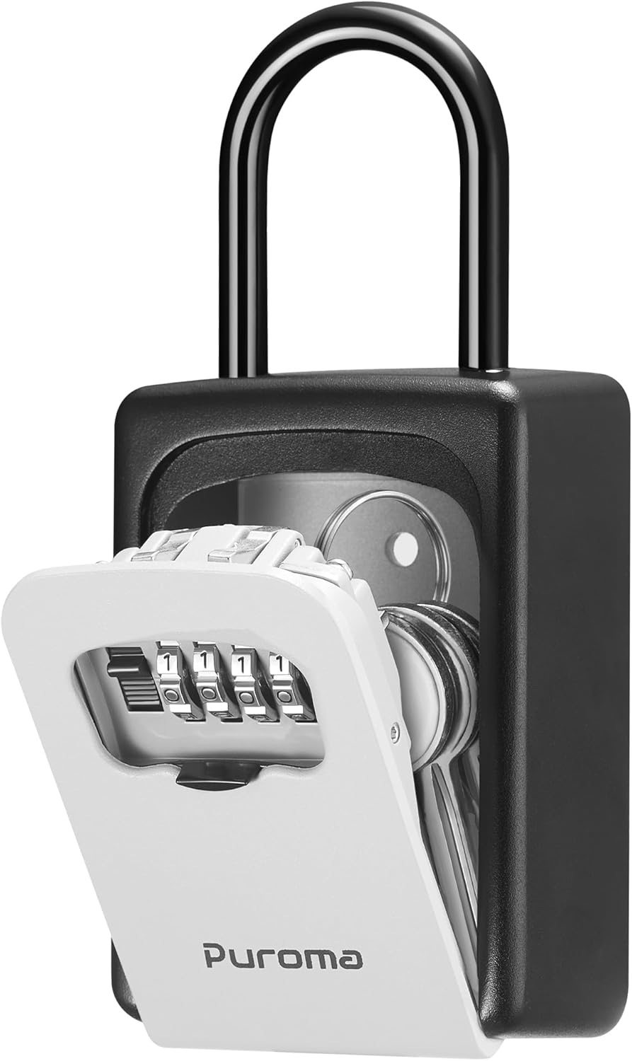 Puroma Lock Box, Large Key Lock Box Resettable Combination Code Lockbox, Portable Wall Mount Lockbox Security Safe Box for Outside Outdoor Home Office Door Handle House Key, Gray (1 Pack)