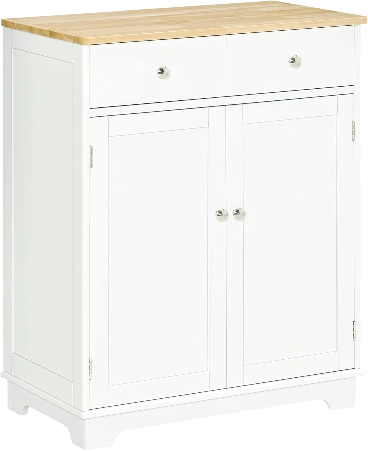 HOMCOM Sideboard with Solid Wood Countertop, Modern Kitchen Storage Cabinet, Coffee Bar Cabinet with 2 Drawers, Doors and Adjustable Shelf, White