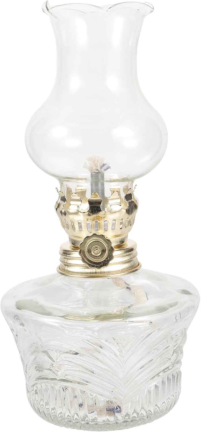 Warmhm Vintage Oil Lamp Crystal Glass Chimney Kerosene Lamp Retro Glass Kerosene Desk Oil Light for Indoor Oil Lantern s Emergency (7.07X3.54X3.54 Inch)