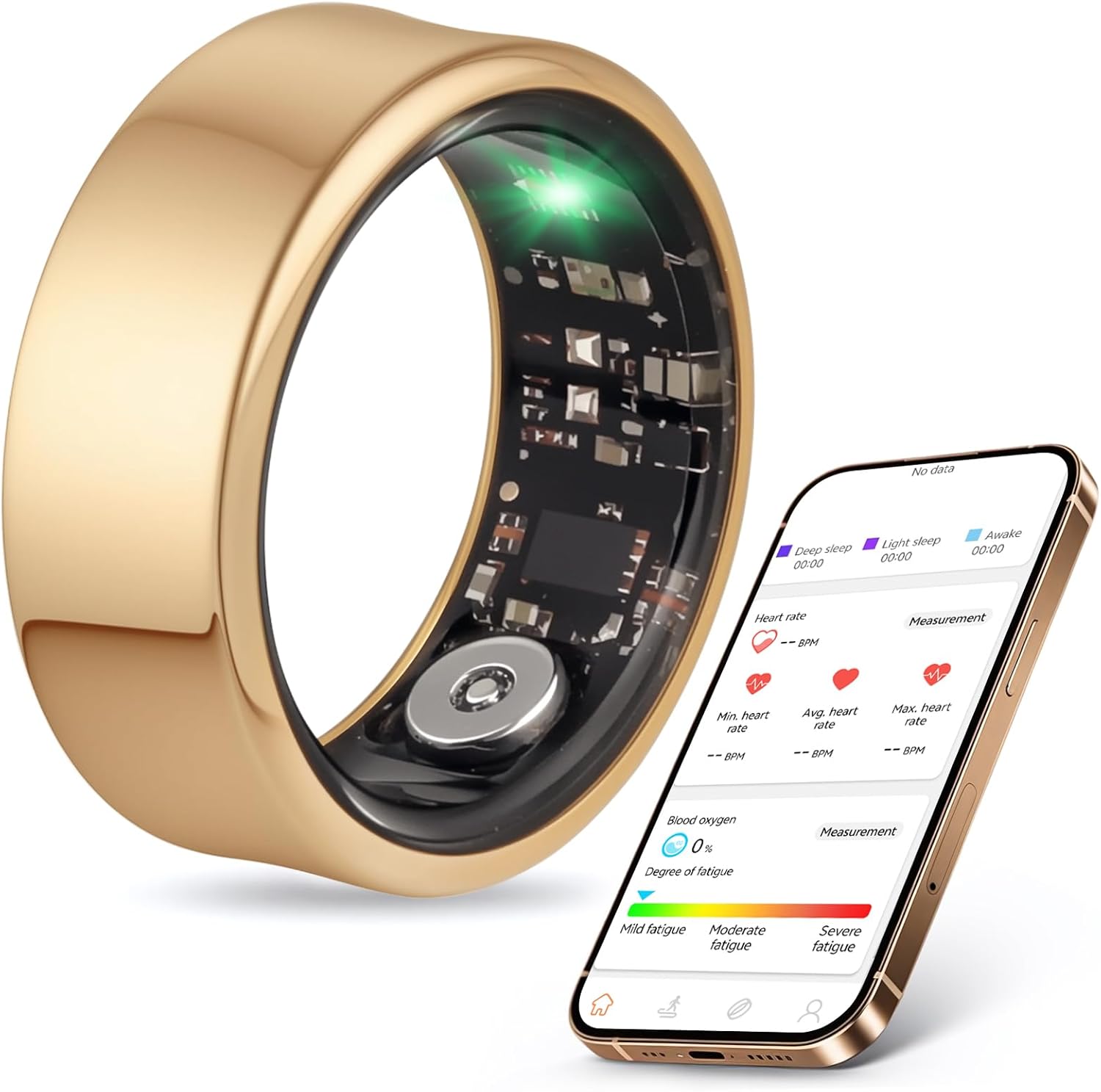 Smart Ring for Fitness & Health Tracking,Heart Rate/Blood Oxygen Monitor, 5ATM Waterproof, Pedometer,Hand Gesture Brush Tiktok-No APP Subscription Compatible with iOS & Android (Gold, 11)