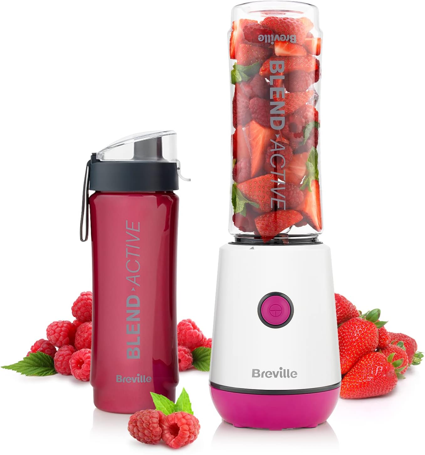 Breville Blend Active Personal Blender & Smoothie Maker | 350W | 2 Portable Blend Active Bottles (600ml) | Leak Proof Lids | White & Pink [VBL248]