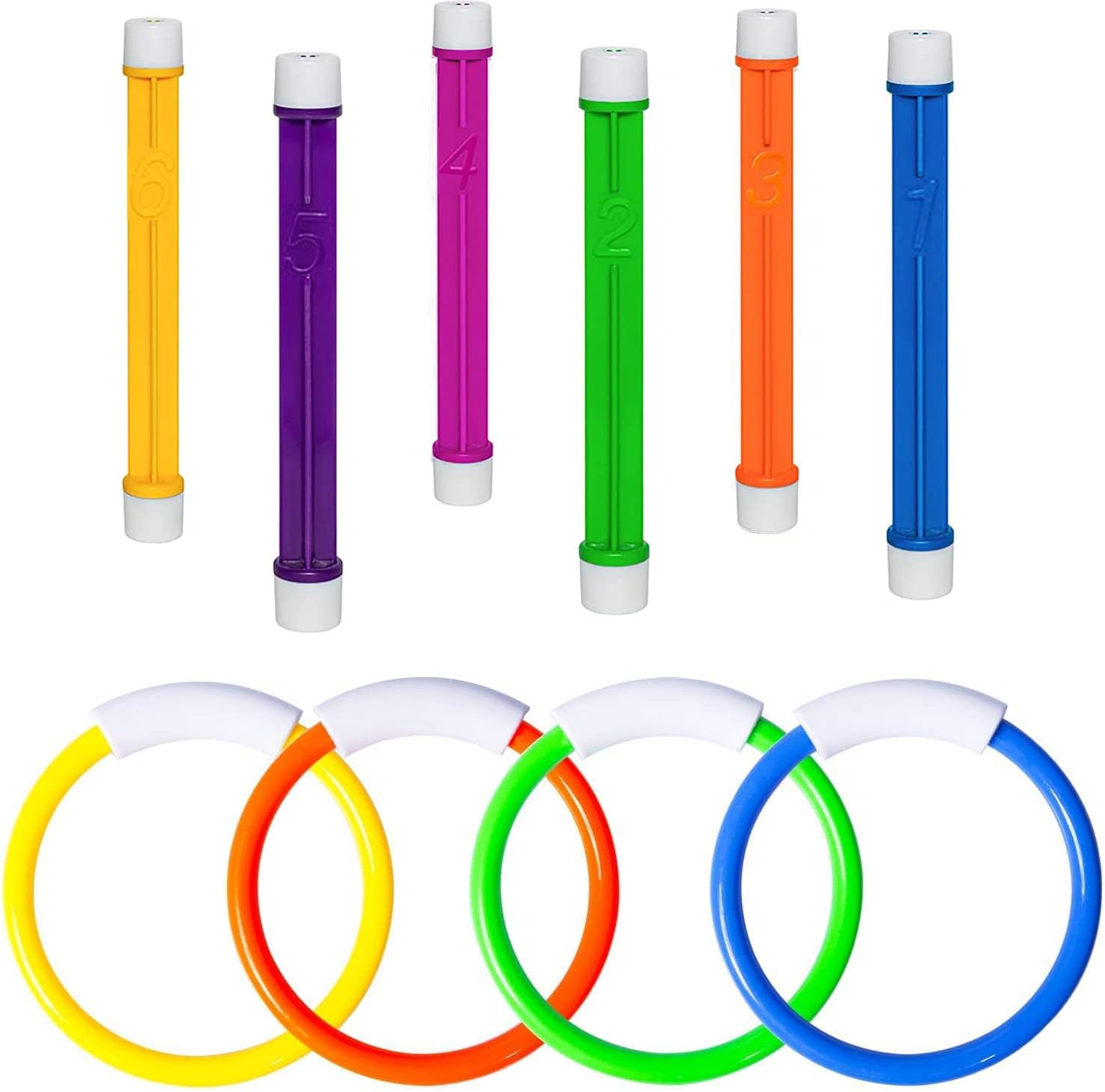 Xndryan Sinkies for Kids Swimming Pool Toys, Diving Sticks Underwater Sinkers Includes 6 Pcs Dive Sticks for Kids, 4 Pcs Dive Rings, Fun Diving Toys for Swimming Pool