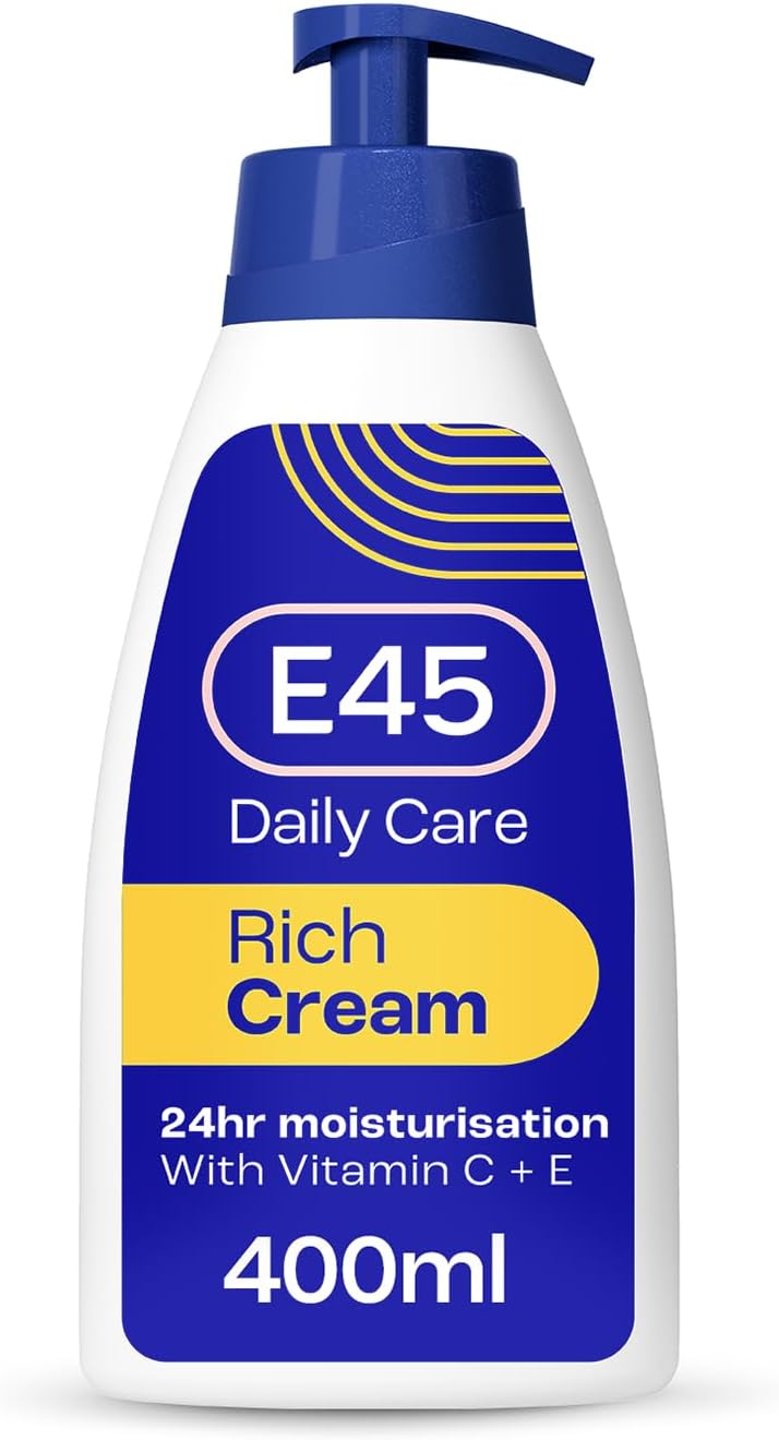 E45 Rich Cream with Vitamin C +E for Dry to Very Dry Skin 400ml. Intense Moisturisation with Evening Primrose Oil – Body Face Hand Cream for Long-Lasting Moisturisation and Soft Skin