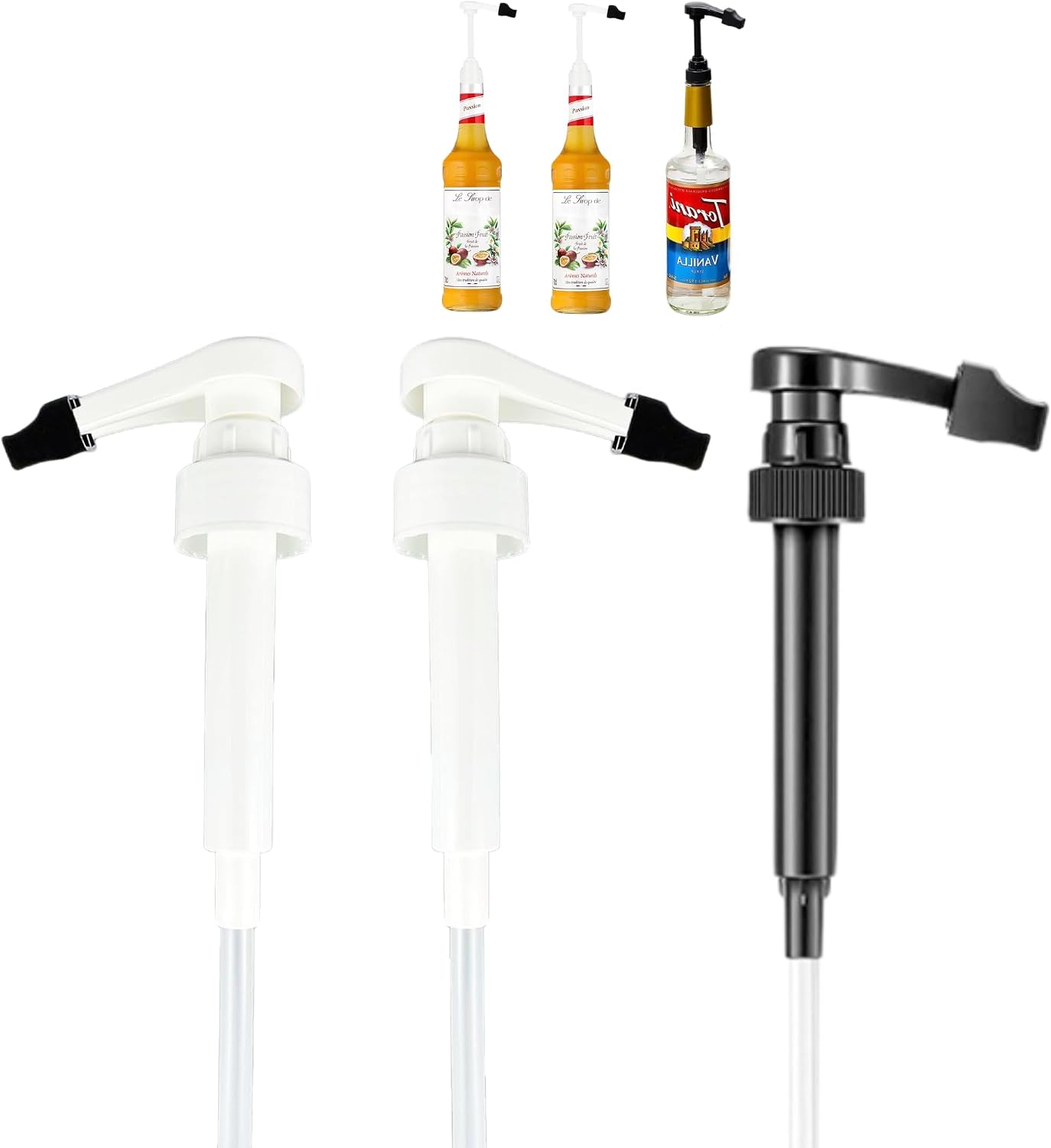 3Pcs Coffee Syrup Pump for UPOURIA 750ml Glass Bottles with Tip Covers for Home, Kitchen, Cafes, Bars, Drink House (3 Packs, 2 White and 1 Black)