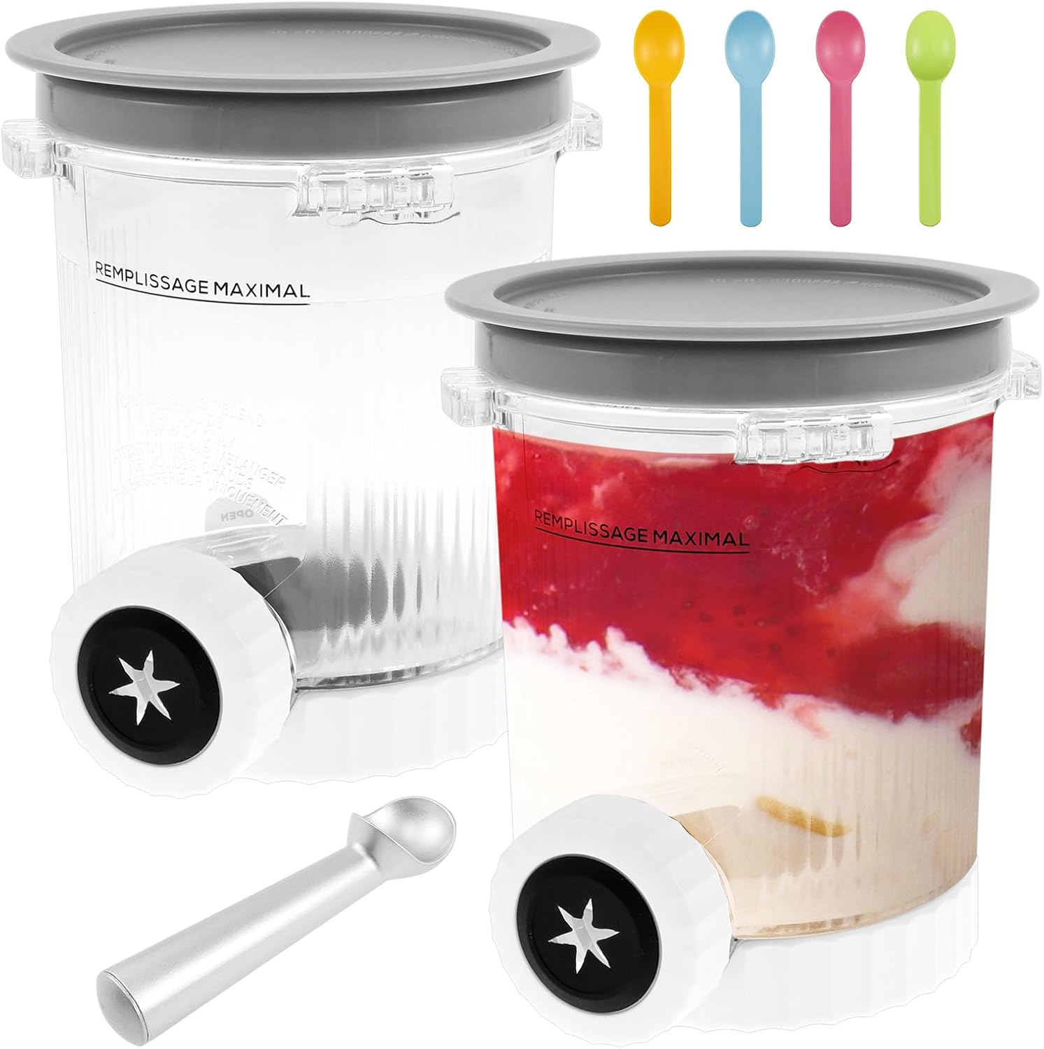 Foppla 2 Pcs 500ml Ice Cream Container, Pint and Lid Replacement, Unbreakable Pint Containers, Ninja Swirl for Creami NC700 Series Ice Cream Maker Perfect for Family Dinner and Parties