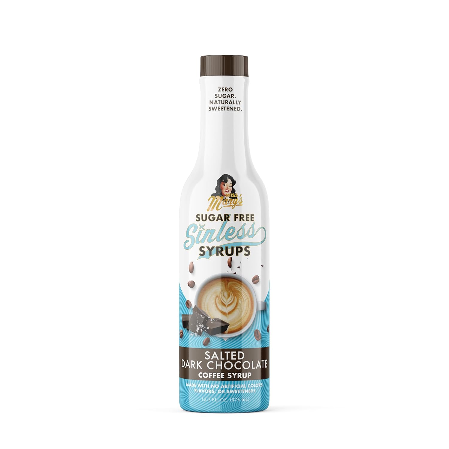 Sugar Free Salted Dark Chocolate Sinless Syrup - Stevia Based, No Sugar Alcohols or Sucralose, No Artificial Sweeteners, Natural Ingredients, Coffee Tea Cocoa Dessert, Keto Friendly, 1 Pack