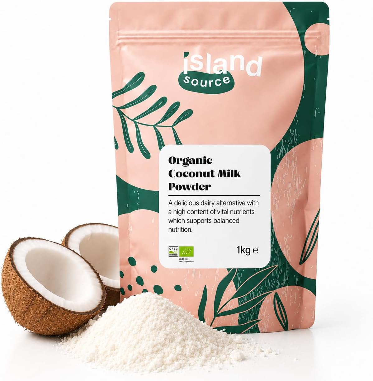 Island Source Organic Coconut Milk Powder 1kg Pouch, Natural Vegan, Gluten Free, Pure Powdered Coconut Milk for Smoothies and Baking