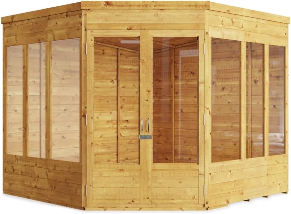 BillyOh Corner Summerhouse Log Cabin 8 x 8 Garden Storage Shed Wooden Summer House Sheds Picton Summerhouses Pressure Treated Available (Pressure Treated, 8x8)