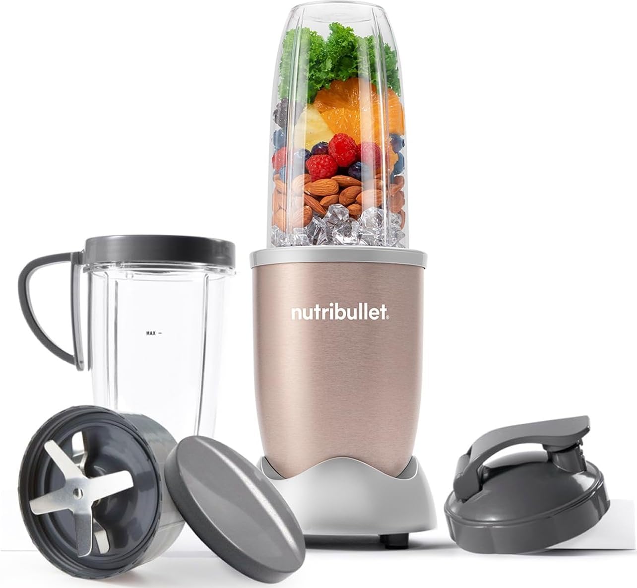 nutribullet Blender 900 Series - Powerful 24,000 RPM Extractor Blends Frozen Fruit, Nuts & Ice - Includes an Oversized Cup, a Tall Cup, a Handled Ring & 2 Lids - For Smoothies & Juices
