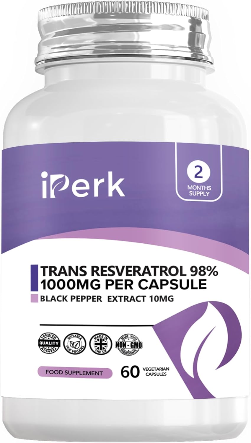 Trans Resveratrol 1000 mg (Per Capsule) 60 Vegan Capsules Non GMO Made in The UK in HACCP ACCREDITED Facilities