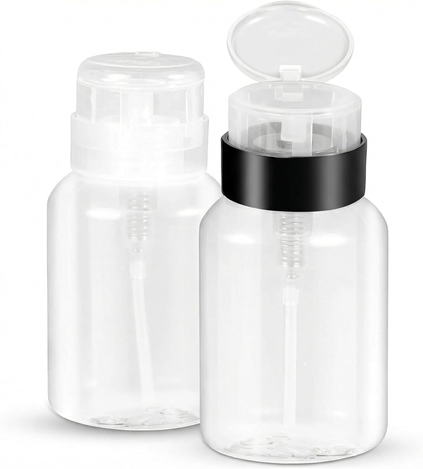 Nail Polish Remover Pump Dispenser, 2 Pack Acetone Safe ABS Bottle with Lockable Flip Cap - 200ml (6.8oz) Empty Push Down Container for Alcohol, Toner & Makeup Remover