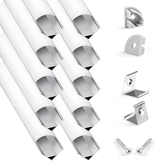 10-Pack 3.3ft/ 1Meter V Shape LED Strip Aluminum Channel Diffuser with Milky Curved Lens Cover and Corner Connector，Aluminum Profile for LED Strip Light