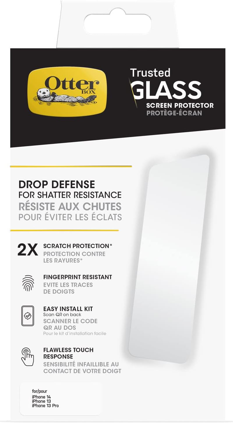 OtterBox Trusted Glass Screen Protector for iPhone 16e, 14, 13, 13 Pro, Tempered Glass, x2 Scratch Protection, Drop Defence for Shatter Protection