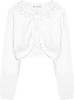 BOLEROSE Girls Long Sleeve Floral Lace Bolero Cardigan Kids Shrug Cover Up