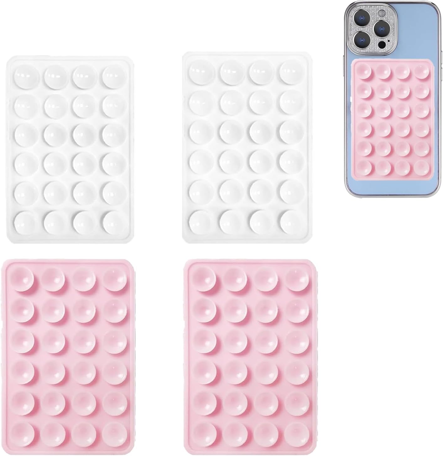 4Pcs Silicone Phone Sticky Grip,Leeneen Suction Case Mount for All Phone,Hands-Free Strong Grip Holder for Selfies and Videos (White LightPink)