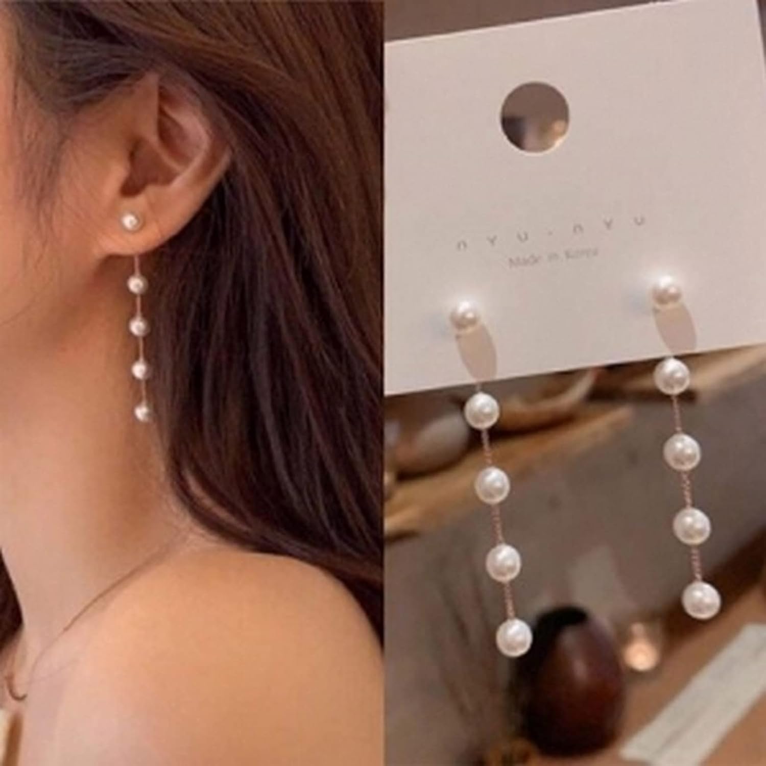 Aneneiceera Boho Pearl Drop Dangle Earring Gold Long Tassel Pearl Earrings Tiny Bead Chain Earrings Vintage Earrings Accessories Vintage Earrings Wedding Jewelry for Women and Girls
