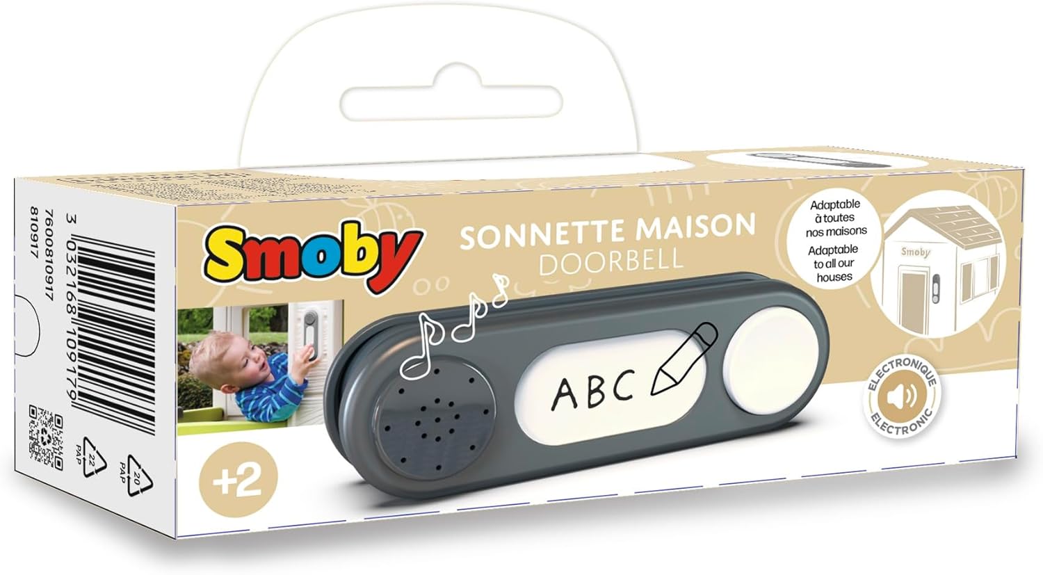 SMOBY Playhouse Doorbell with action sounds, randomly sounds Ding Dong, Dog Bark and Cat Meow