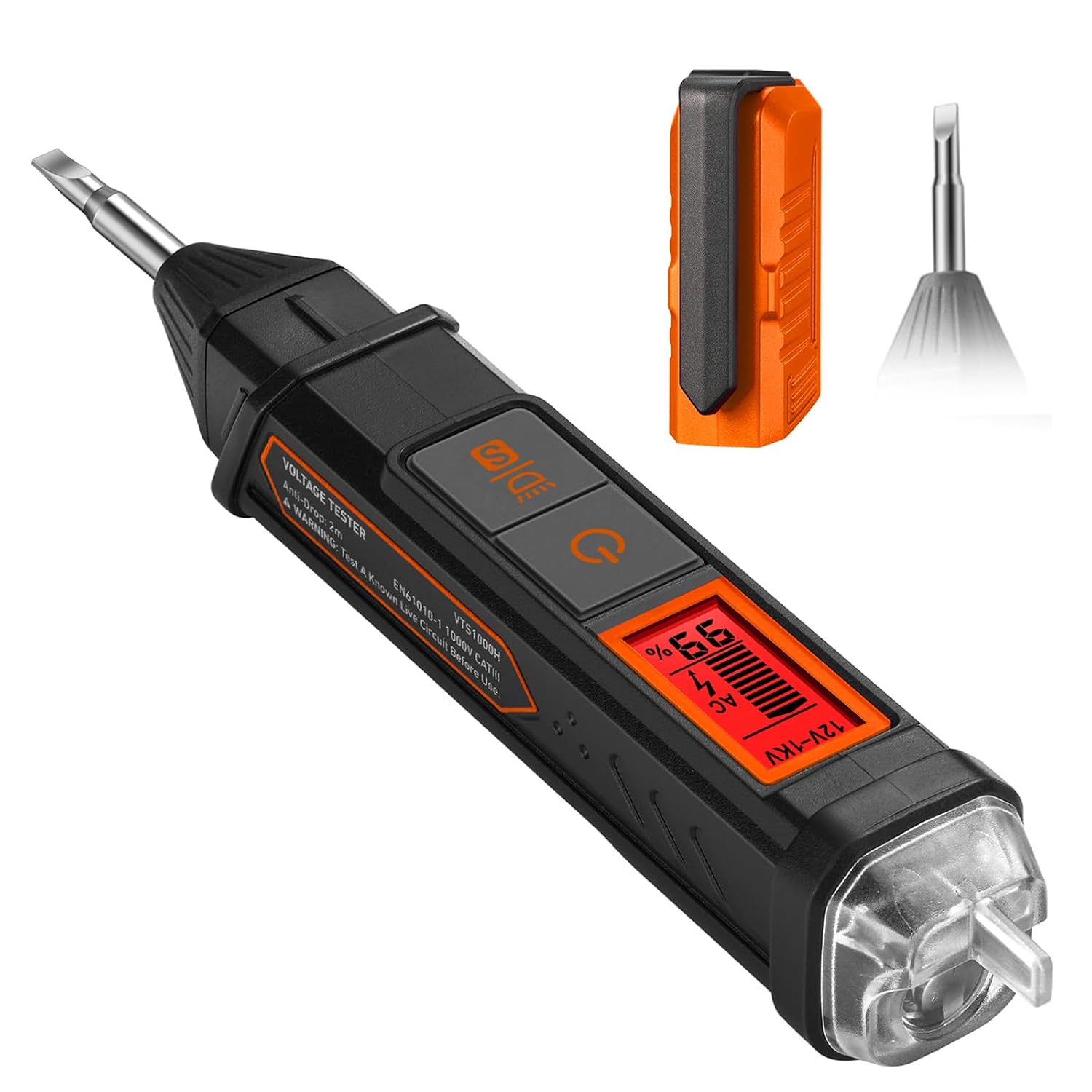 AstroAI VTS1000H Voltage Tester with Screwdriver, Non-Contact Electrical Tester, Dual Range AC 12V/70V-1000V, Live Wire Test, Wire Breakpoint Finder, Audible Alarm, LCD Percentage Display, Orange