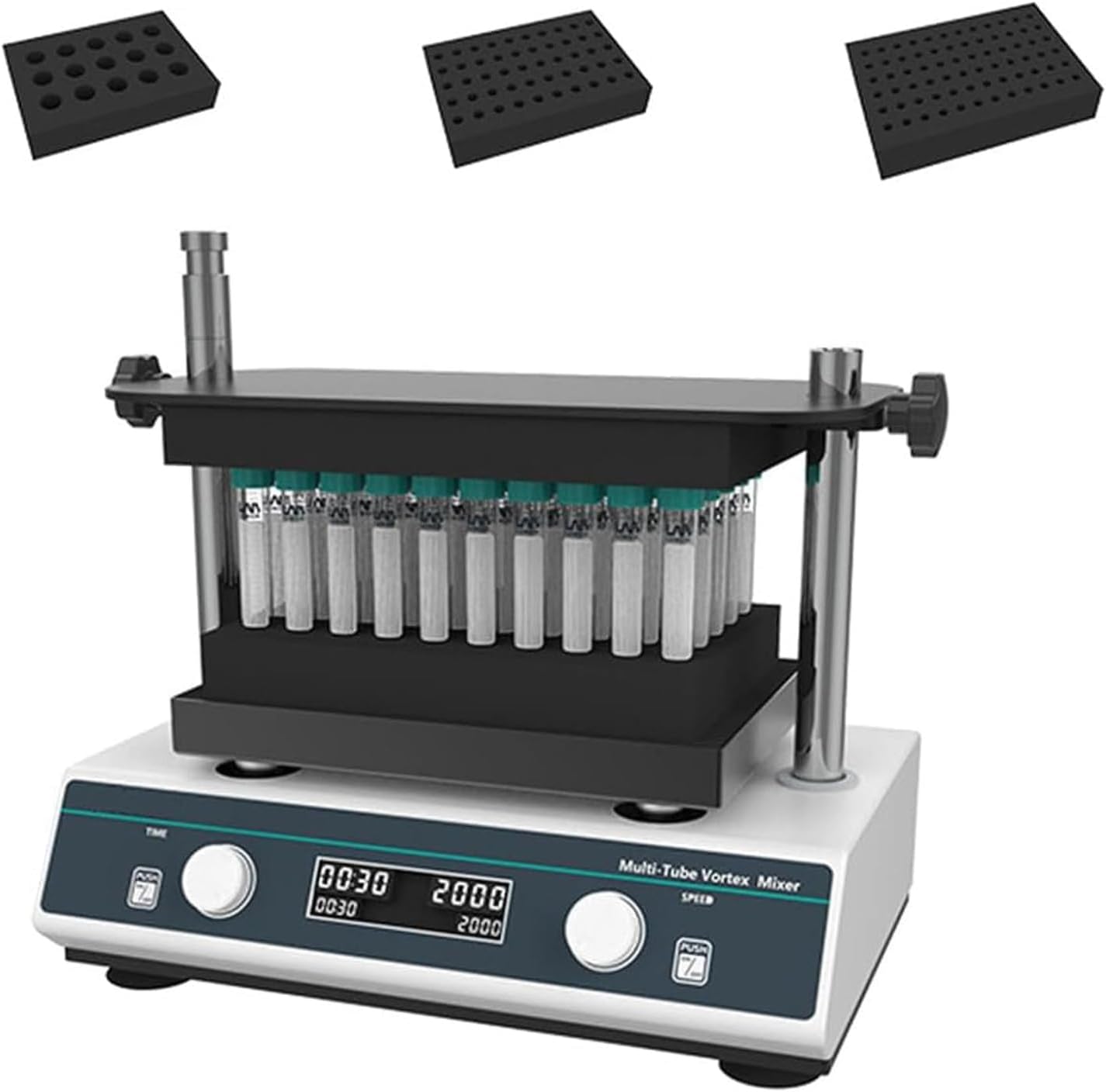 POCDOKYZ Multi-Tube Vortex Mixer, Digital Display Vortex Shakers with 3 Modules,Speed range: 500-3000rpm,Timing Range: 1 Min-24h,for 1.5/2/15/50ml Centrifuge Tubes Etc,Natural