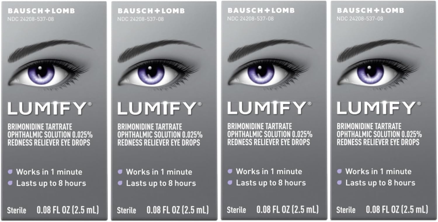 Bausch + Lomb LUMIFY Redness Reliever Eye Drops, for Whiter & Brighter Looking Eyes, 0.08 Fl Oz (4 Pack)