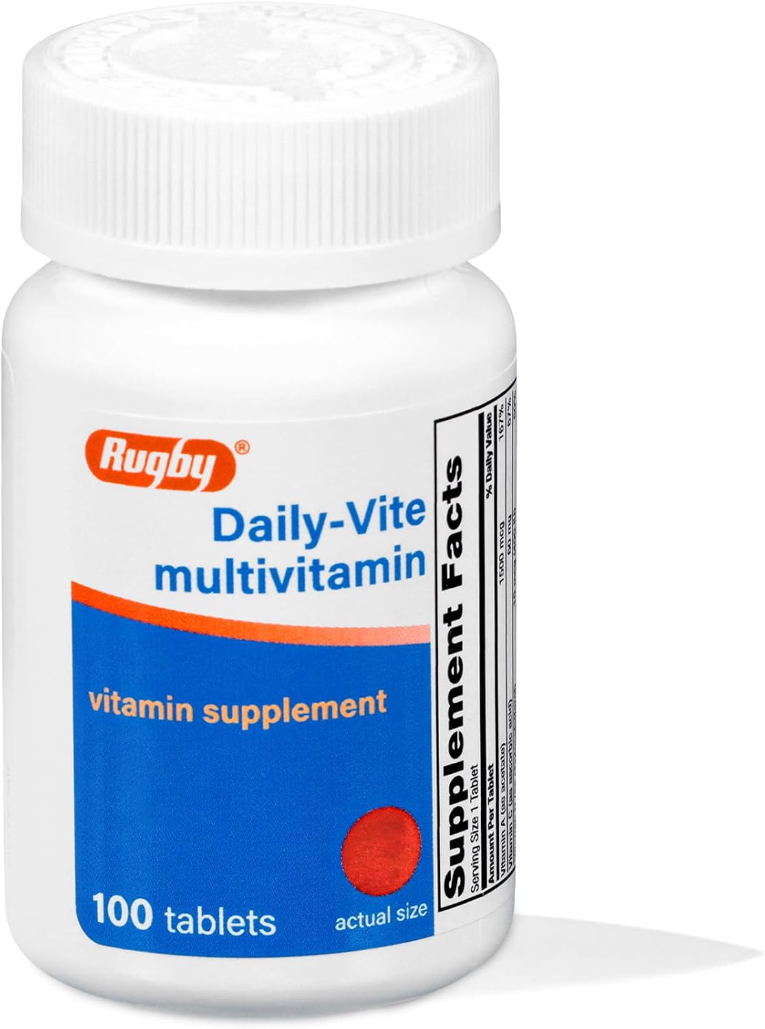 Rugby Daily-Vite Multivitamin for Adults, 100 Tablets (1-Pack) | Gluten-Free Dietary Supplement with Vitamin A, C, D and Thiamin
