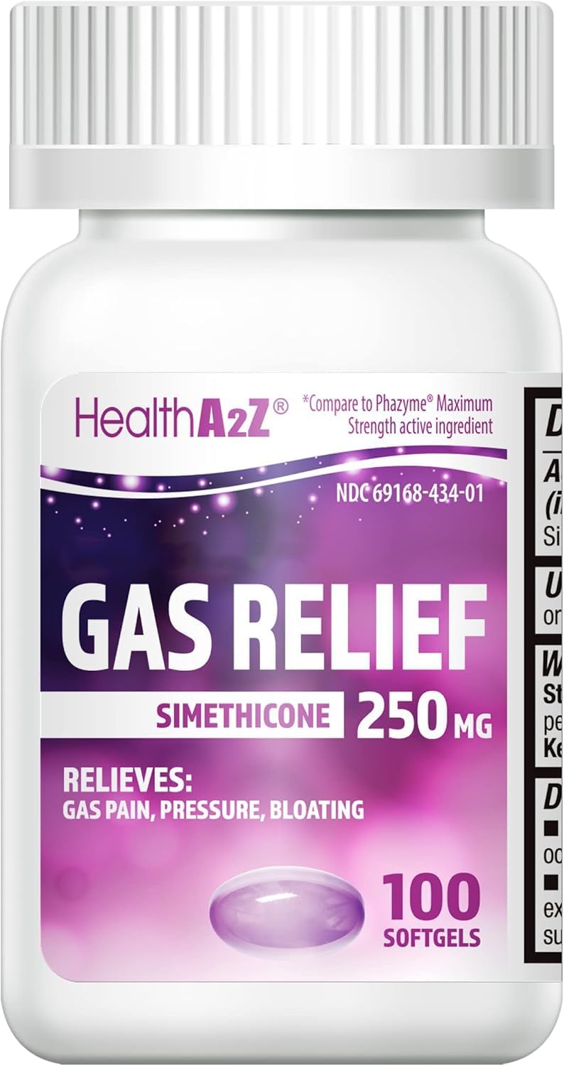 HealthA2Z® Gas Relief Simethicone 250mg | Fast Gas Relief | Relieve Symptoms Naturally (100 Softgels (Pack of 1))
