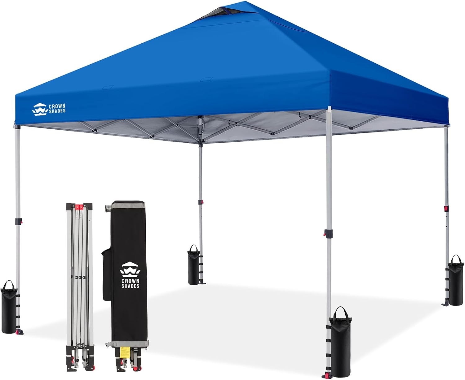 CROWN SHADES 10x10 Pop Up Canopy Tent with One Push Setup, Blue | Patented CenterLok, Easy Outdoor Sun Shade for Events, Parties, Camping - Gazebo with STO-N-Go Cover Bag, Silver-Coated Top