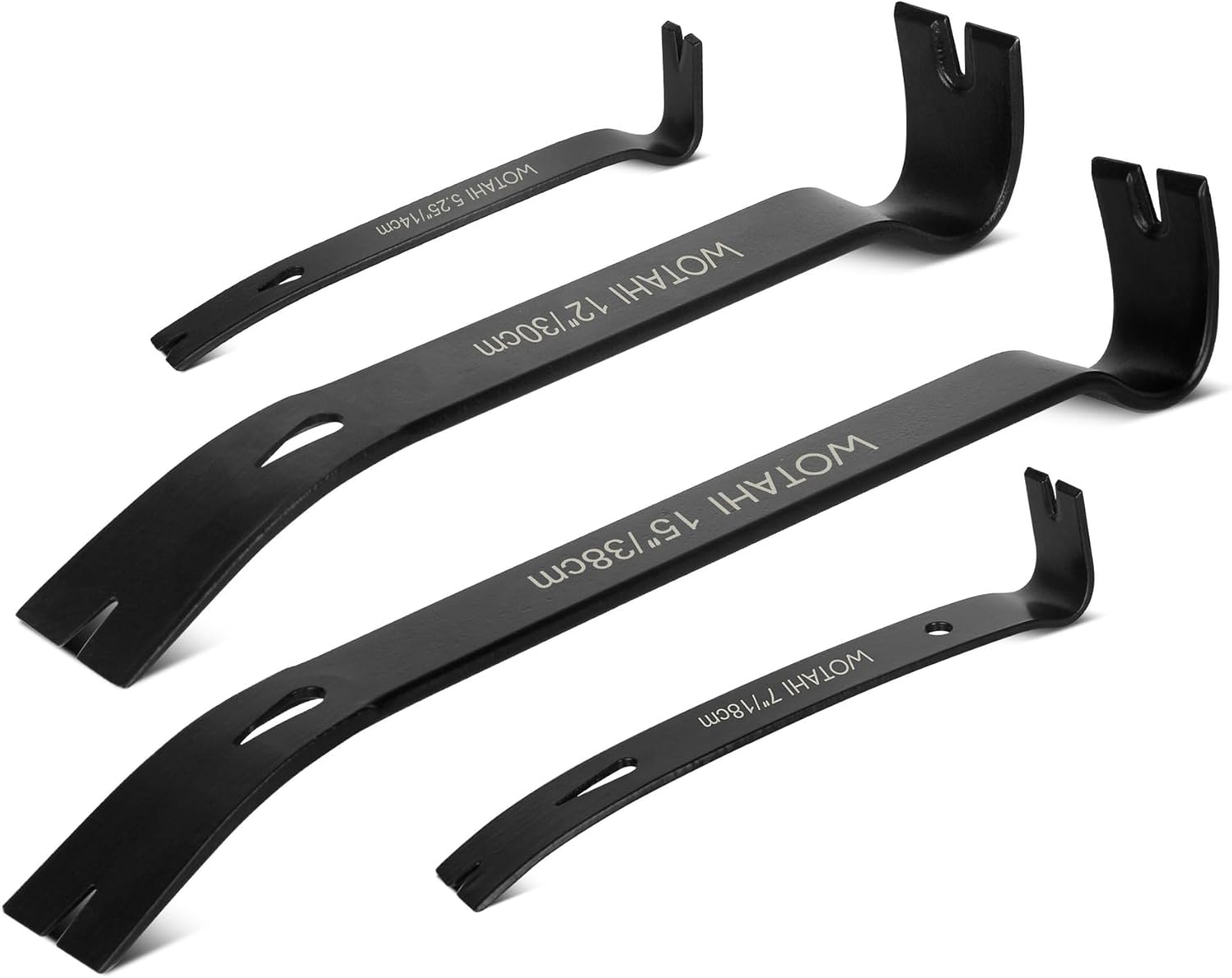 WOTAHI 4-Piece Flat Pry Bar Set - 15",12",7",5.25" Heavy Duty Nail Puller, Utility Claw Bar, Wonder Bar, Crowbar, Mini Pry Bar, High Carbon Steel Forged Nail,Baseboard and Trim Removal Tool kit