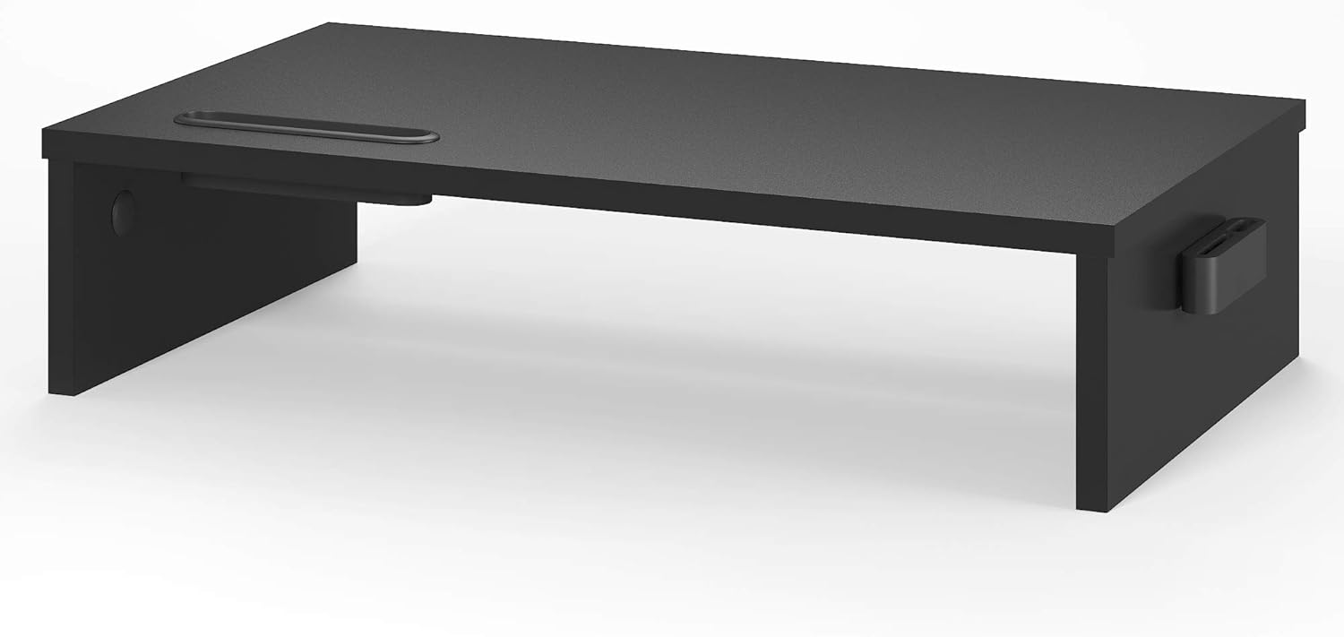 BONTEC Wood Monitor Stand Riser, Desk Monitor Stand with Smartphone Holder, Ergonomic Laptop Stand with Cable Management for Computer, Notebook, iMac, PC, 1 Tier Black (W420 x D235 x H104mm)