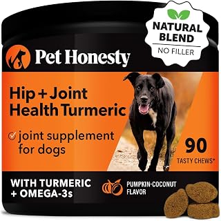 Pet Honesty Hip & Joint Turmeric Health - Joint Supplement for Dogs, Omega-3 Fish Oil, Turmeric Support Joint Health, Ease Stiffness - Advanced Pet Joint Support and Mobility - 90 Ct (Pumpkin)